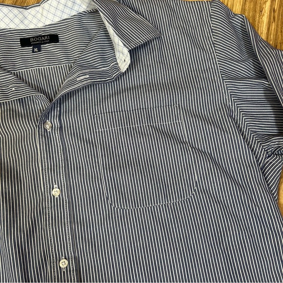 Bogari Men's Button Up Blue And White Striped Plaid Cuffs Size Extra Large Italy - Picture 5 of 9